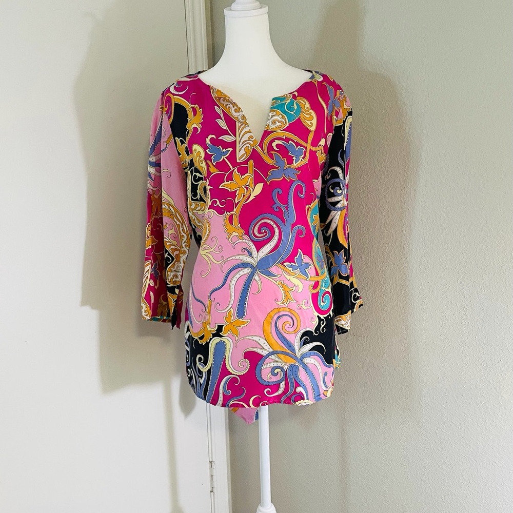 Coldwater Creek Pink Multi-Print V-Neck Tunic